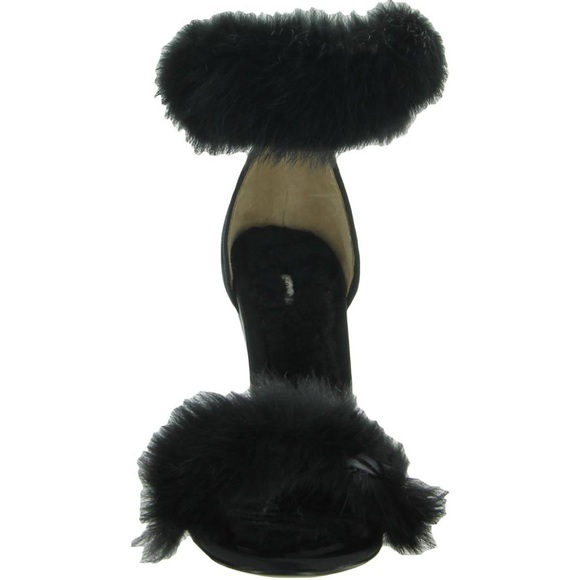 NIB Leon Max Elite Black Satin & Rabbit Fur Ankle Strap Heels Shoes - Picture 6 of 12